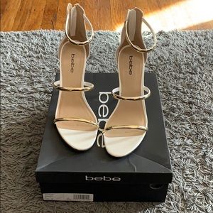 White and Gold Bebe heels